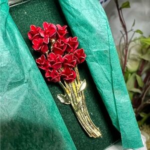 Vintage Dozen Red Roses Brooch